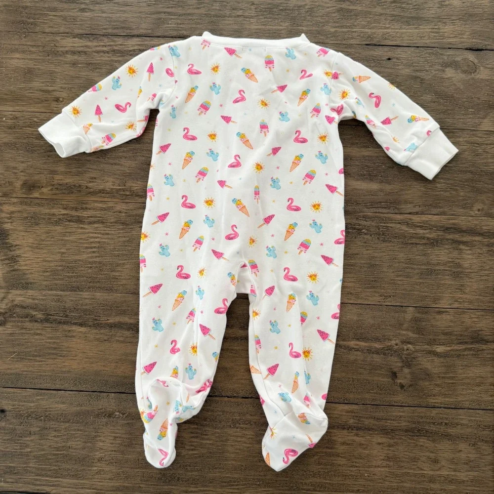 Kissy Kissy Kids White Pima‎ Cotton Flamingo Ice Cream Footie Romper 6-9M